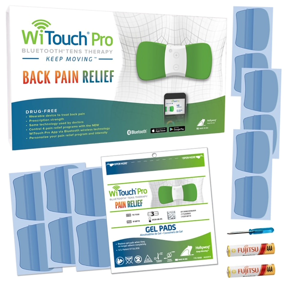 WiTouch Pro Back Pain Relief Bundle, TENS Unit + 6 Pairs of Gel Pads